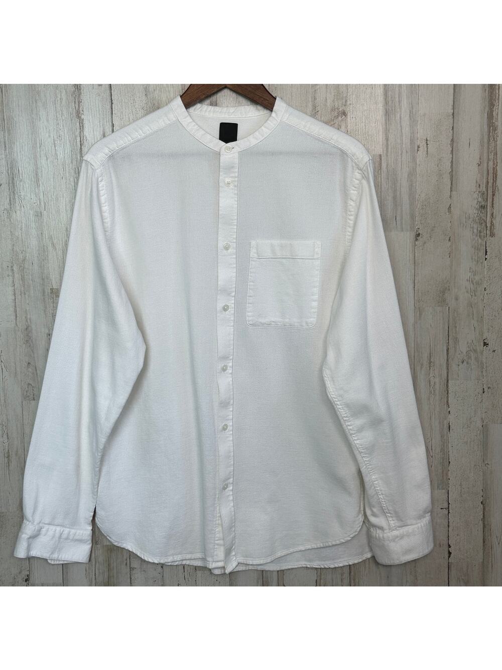 H&M 100 Cotton Tunic Shirt Collarless XL White EUC Boho Beach Preppy Minimalist